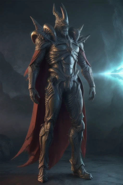 a man in armor standing in front of a lightning