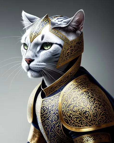 highest quality kneeling cat knight, portrait, finely detailed armor, intricate design, silver, silk, cinematic lighting, ultra ...