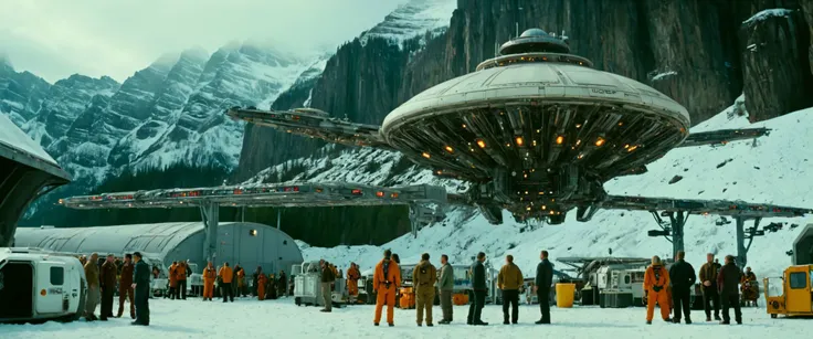 araffe flying over a snowy mountain with a group of people