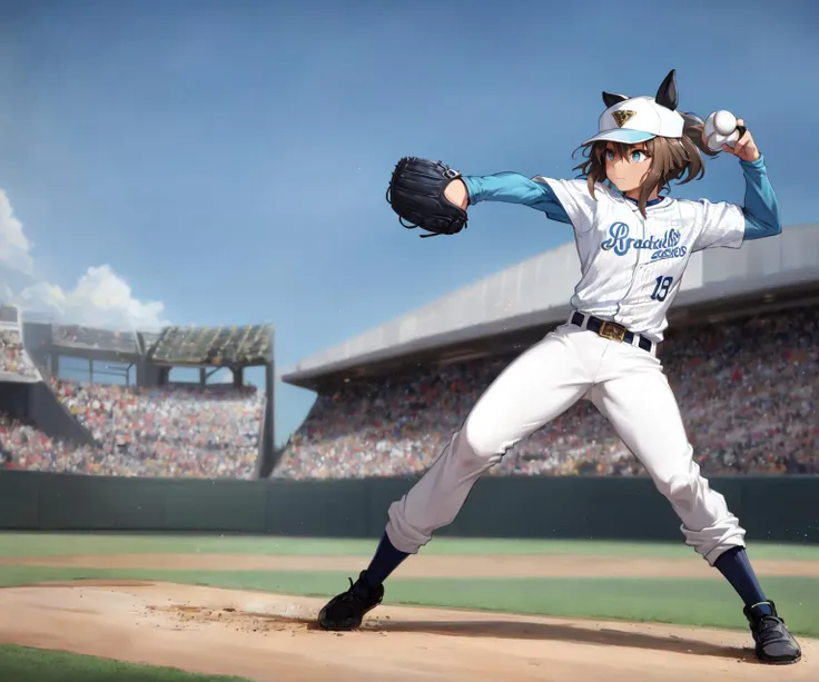 anime baseball player in a white uniform throwing a ball