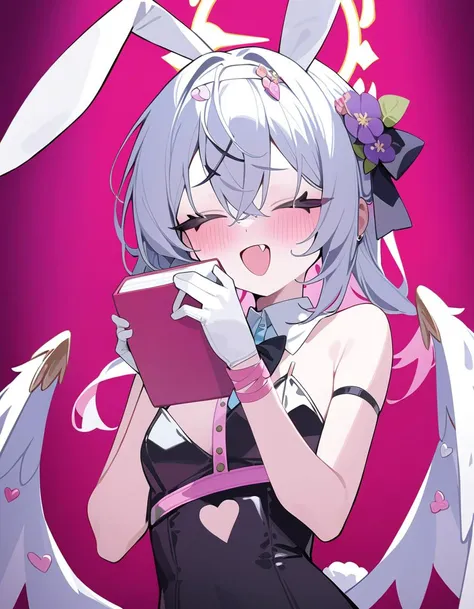 anime girl with bunny ears holding a cell phone in her hand