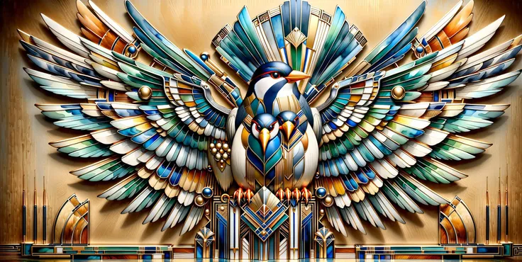 ais-artdeco, logo bird, amazing watercolor painting award winning, <lora:Art_Deco_Style_SDXL:1>, sharp, masterpiece,  symmetric, front,  long wings,