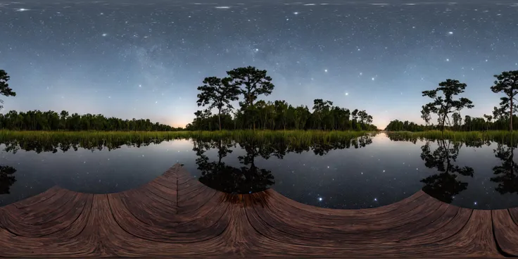 360panorama,Centered Horizon,No seams,<lora:HMSGXL_epoch_9:1>,A Sun,<lora:åå½±XL:1>,(masterpiece),(best quality),(ultra-detailed),outdoors,sky,cloud,water,tree,no humans,night,star (sky),nature,night sky,scenery,forest,starry sky,reflection,ripples,refle...