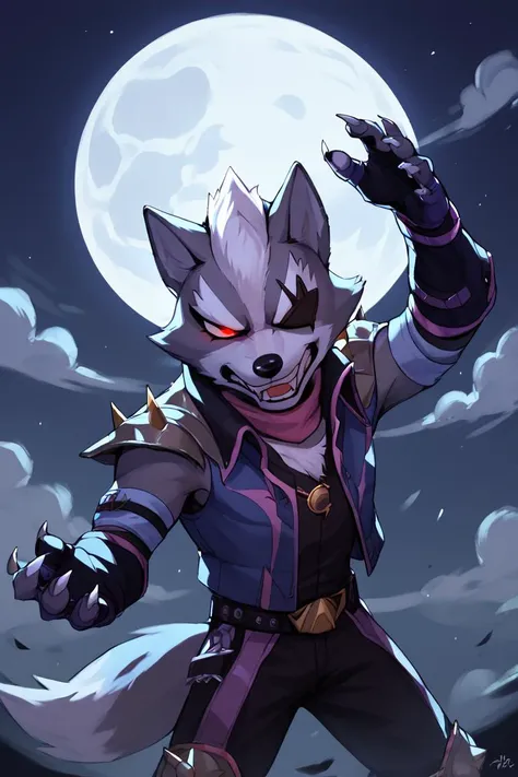 a cartoon wolf with a full moon in the background