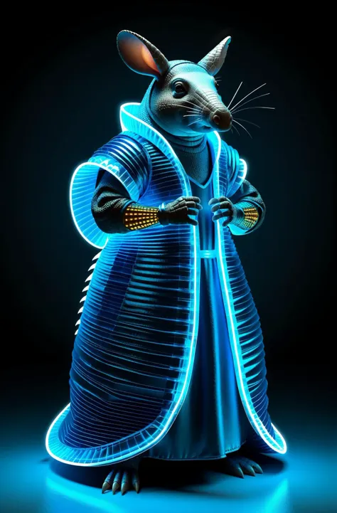 a blue and black image of a mouse dressed in a robe