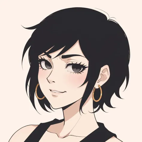 a drawing of a woman with black hair and big earrings