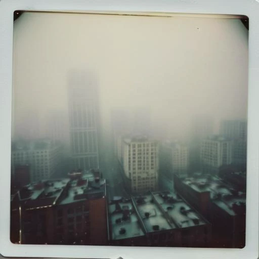 foggy city, polaroid