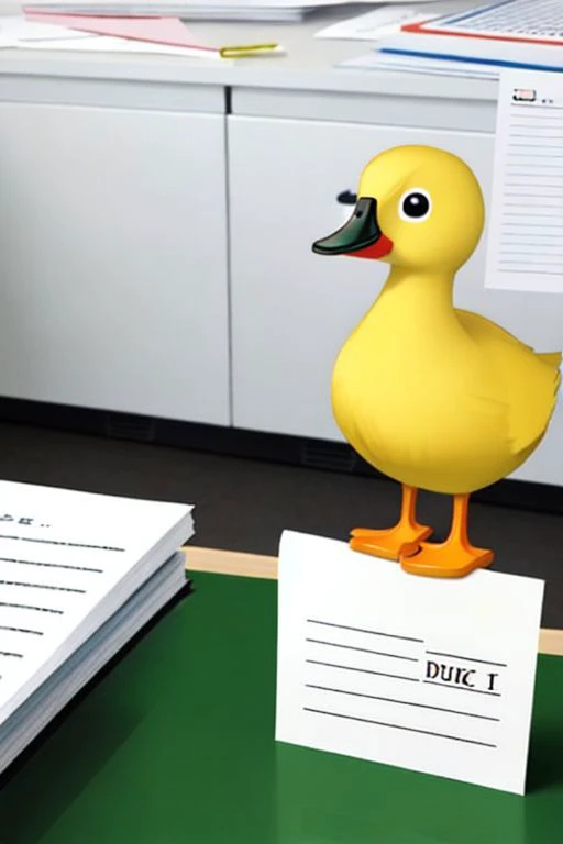 office duck
standing on piece of paper, numbers on the paper, "404"