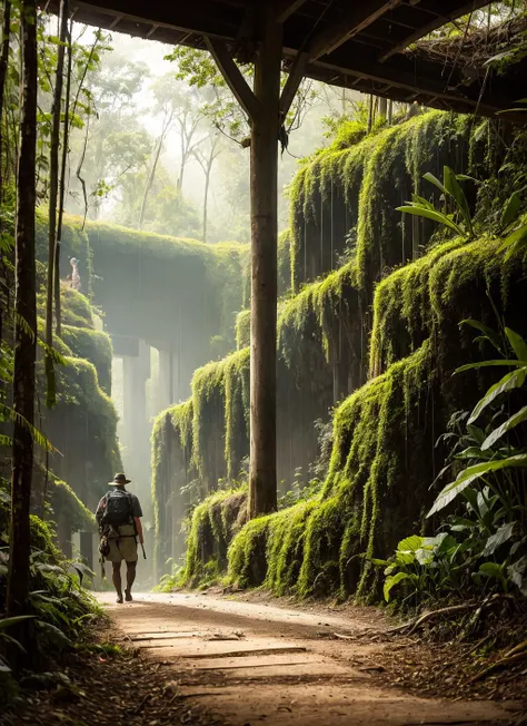 arafed man riding a horse through a lush green forest