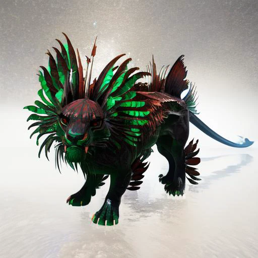 <lora:ShadowMane:1>, full body, lion, fish, hybrid, feathers, finds, feral, simple background, detailed body, detailed big eyes, chibi, looking at viewer, imminent explosion, monochrome, blue and black body