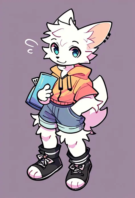 a drawing of a cat with a backpack and a book