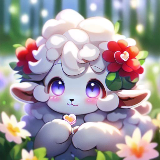 sheep,(cute:1.0),(fluffy:1),hearts in the eyes,high quality,flower