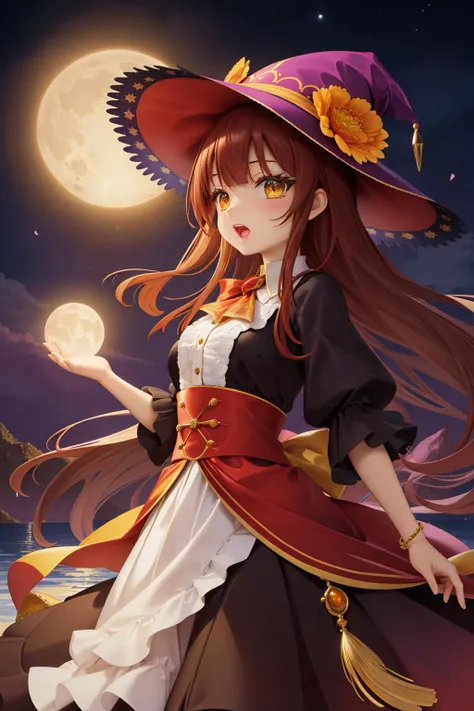 a woman in a witch costume holding a glowing ball