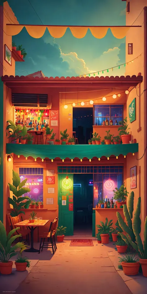 flat illustration, fiesta party small town cantina patio interior (SouthOfTheBorderSD15:1)
(masterpiece:1.1) (best quality) (detailed) (intricate) (8k) (HDR) (wallpaper) (cinematic lighting) (sharp focus) <lora:flatIllustration_flatIllustration:1>