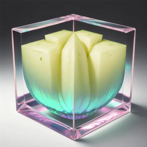 <lora:cubed_aquarium_v1:0.5>, cubed, frame, melon, iridescent