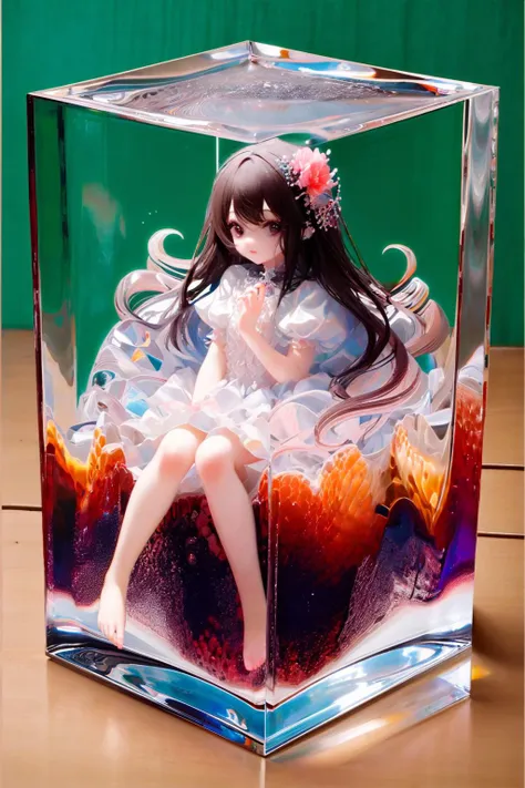 a close up of a plastic figure in a glass container