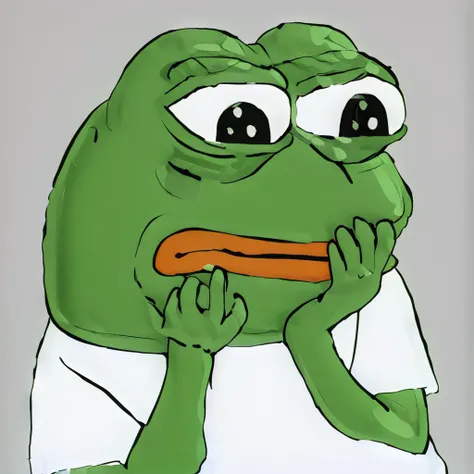 pepe the frog, unhappy, white shirt, simple background<lora:pepe75:1>