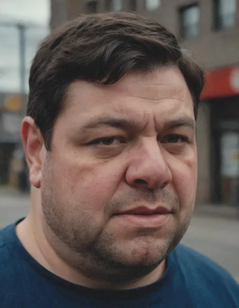 cinematic photography portrait closeup head and shoulders of an ugly unattractive swarthy mean fat sloppy belligerent canadian b...