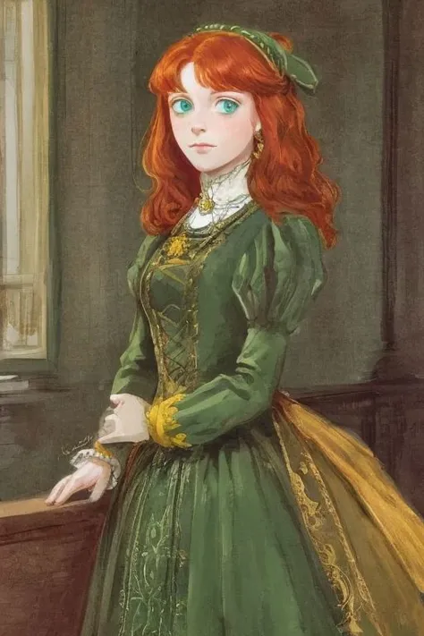 green eyes, ginger hair, noble lady