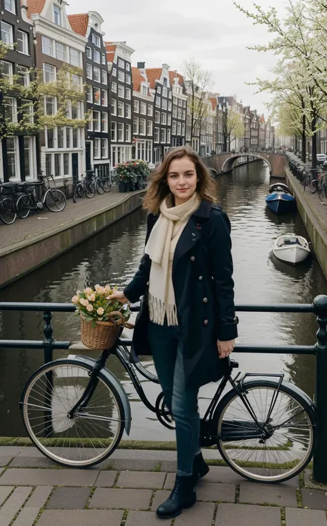 (style of [Cathleen McAllister|Ilya Kuvshinov]:1.4), dynamic pose,  (style of Vivian Maier), [quintessential Dutch charm:Amsterdams vibrant essence:0.7] cityscape, capturing the unique allure of Amsterdam through the day-to-day elegance of a local. Amidst ...