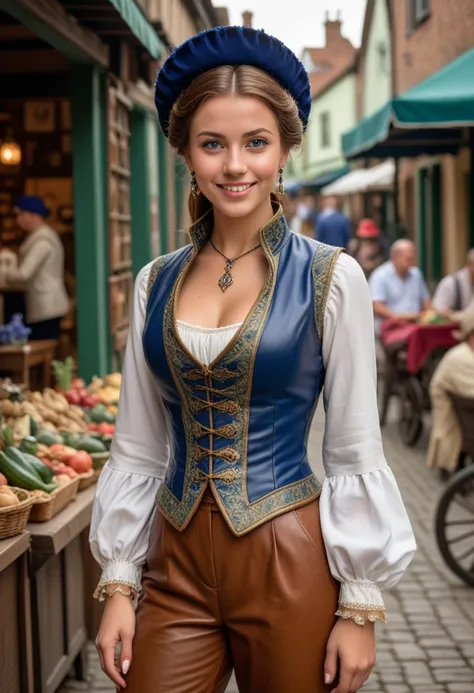 (medium full shot) of (sophisticated young woman from the tudor era), brazilian, tan skin, light green eyes, normal build, mediu...