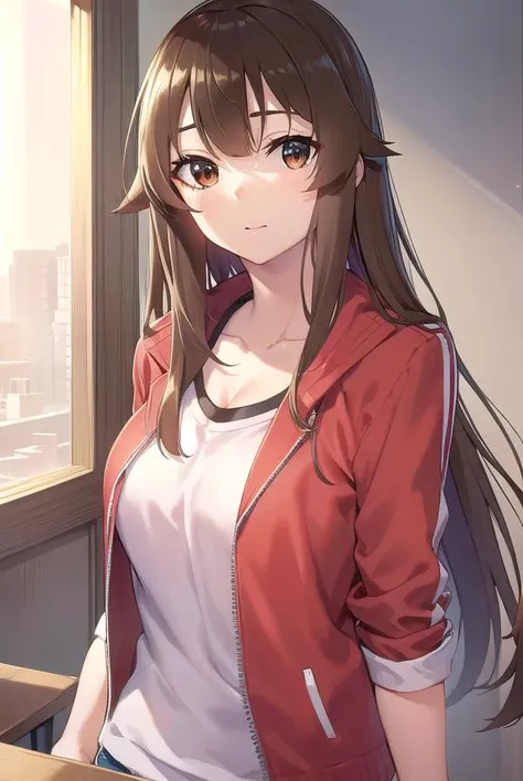 hashiraharumachi, <lora:hashira harumachi manga-lora-nochekaiser:1>,
hashira harumachi, long hair, bangs, brown hair, (brown eyes:1.5),
BREAK shirt, cleavage, collarbone, jacket, white shirt, short sleeves, red jacket, jacket on shoulders,
BREAK indoors, c...