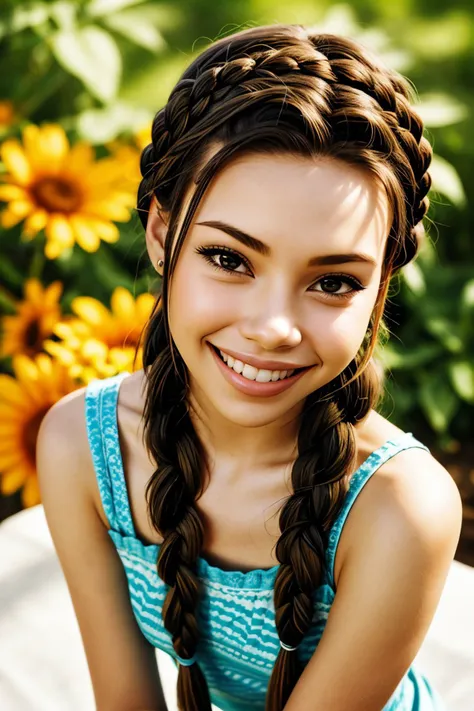 a close up of a young girl with a braid in her hair