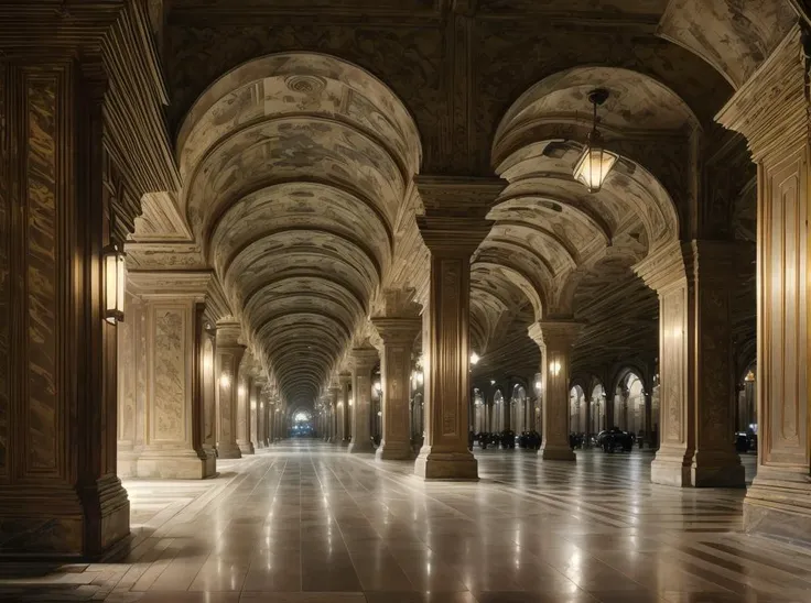 arafed view of a large hall with a ceiling of arches and columns