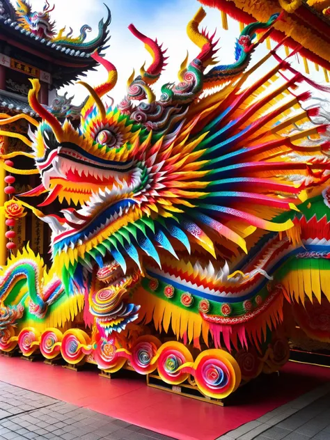 A traditional colorful ral-paperstreame New Year dragon dance, animating the streets with festive spirit <lora:ral-paperstreamer-sdxl:1> <lora:EnvyBetterHiresFixXL01:0:hr=1>