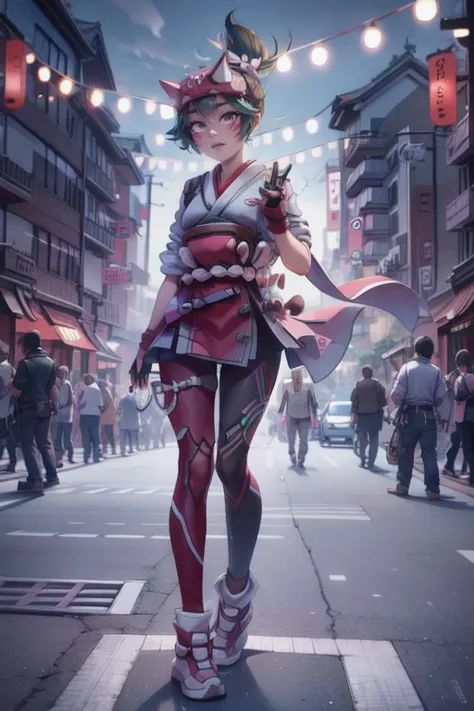 full body beautiful (Kiriko Kamori) overwatch game character, Japanese town background, <lora:kriko:1>