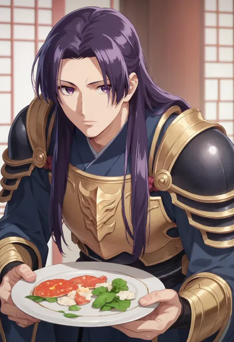 jinshi, 1boy, long hair, purple hair, purple eyes, parted bangs, looking at viewer, low ponytail, solo, armor, plate armor, leaning forward, BREAK
<lora:maomao_and_jinshi_ponyxl_v4:1>, score_9, score_8_up, score_7_up, score_6_up, anime, (screencap:0.5)