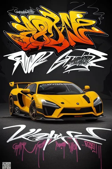 a yellow sports car with graffiti on the side of it