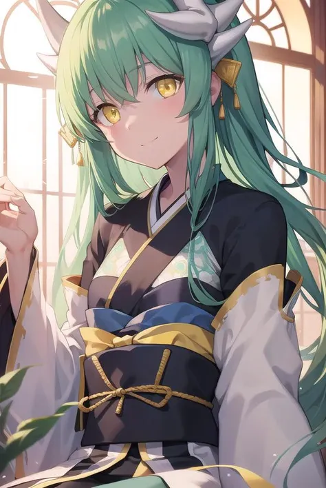 kiyohime, <lyco:kiyohime-lyco-nochekaiser:1>,
kiyohime, green hair, dragon girl, dragon horns, horns, long hair, (yellow eyes:1.5), smile, (small breast:1.2),
BREAK japanese clothes, obi, sash, thighhighs, wide sleeves, yukata,
BREAK looking at viewer,
BRE...