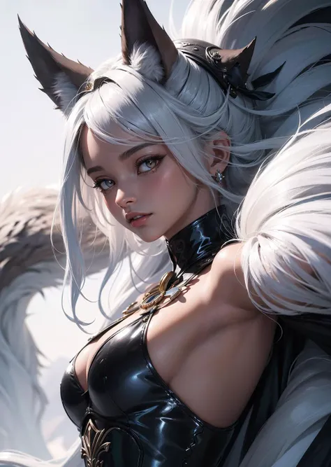 (photorealistic:1.4), masterpiece), (best_quality), (ultra-detailed), , a godess, 1 girl, solo, woman queen, furry, anthro , wolf girl, dark skinned, character sheet, colar,  white colors, beatiful detailed eyes