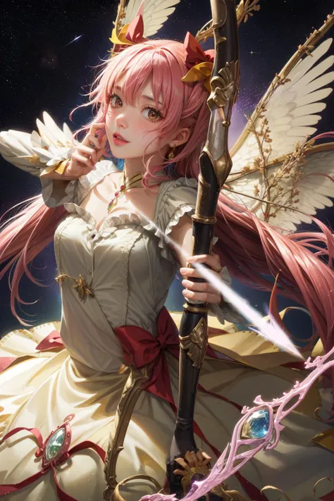 a woman with a sword and wings holding a sword