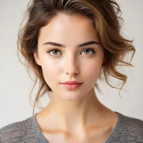 Softly lit headshot of a young woman in everyday clothes against a white background, exuding warmth and understated elegance