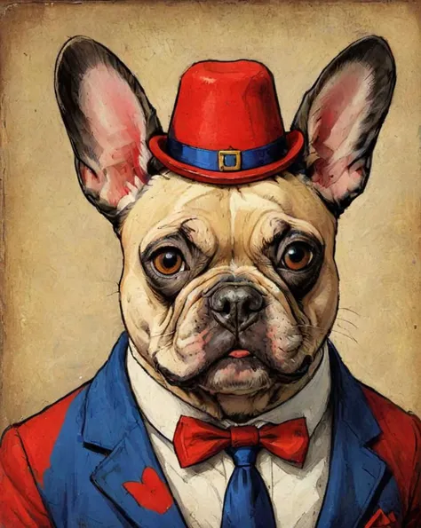 stylized, French Bulldog Rabbi, Masterpiece, Rusticcore, Primary Colors, <lora:EldritchArt1.0:0.8>