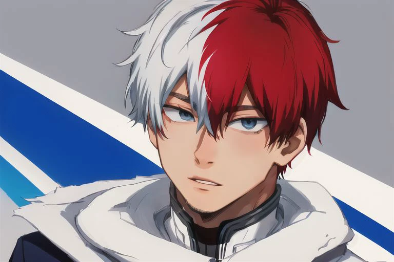 a close up of a person with red hair and a white jacket