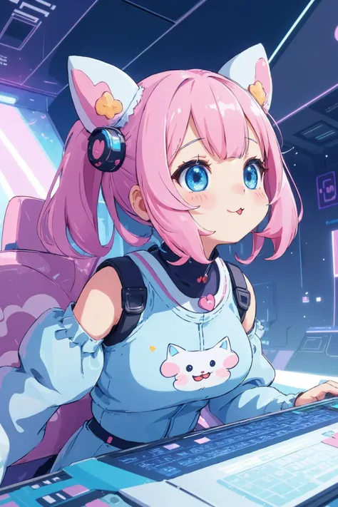 (kawaii silly character:1.4), 
cyber princess,
she is diving her mind into the cyber network,
(special effects),
masterpiece, best quality,
crisp image, sharp image, clear image, unreal image, 
extremely detailed background,