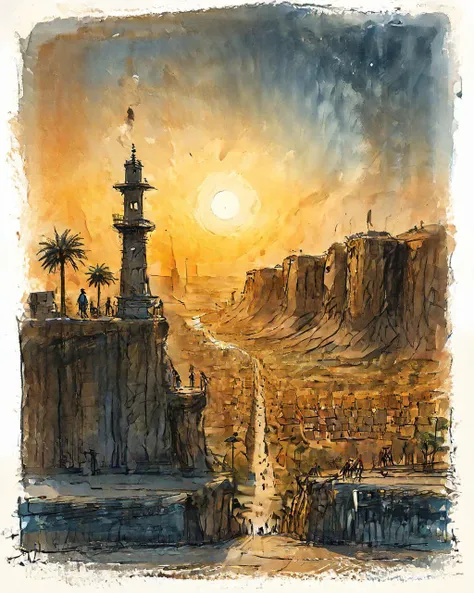 cute drawing of a landscape of a Persepolis, Charming, at Dawn, <lora:Cute_Drawing:1>