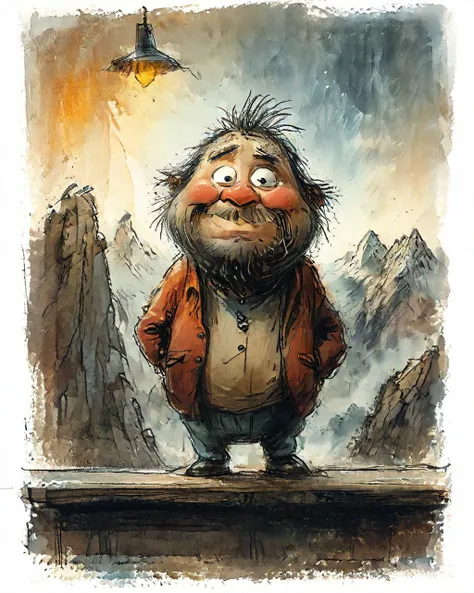 cute drawing of a Icepunk, Ugly ("The Life of Confucius":1.1) , mountains, moody lighting, Kodachrome, <lora:Cute_Drawing:1>