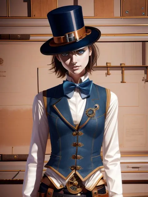 Tinker,  Lauren_LaForge, clockwork-inspired waistcoat, top hat, and goggles ,
(uodenim style art)