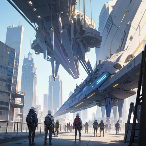 ((masterpiece,best quality)),future city, spaceship in the sky, high buildings and tower