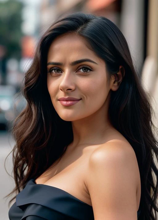 a woman in a black dress posing for a picture