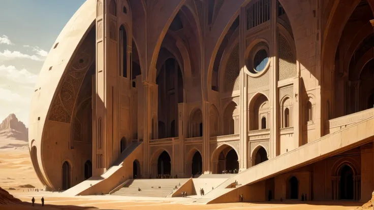 arafed view of a building in the desert with a staircase going up