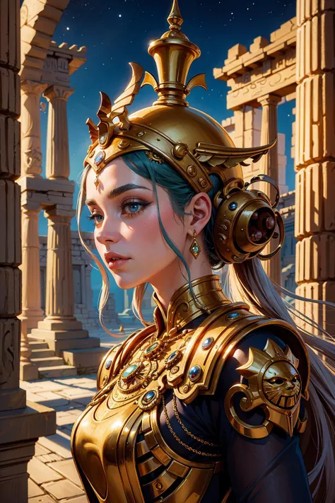 (masterpiece:1.2),best quality,
pharaoh ,mythical creature,Biomech,steampunk,
delicate face,grotesque style,stardust,sexy,ancient temple,relic,scenes from greek mythology,