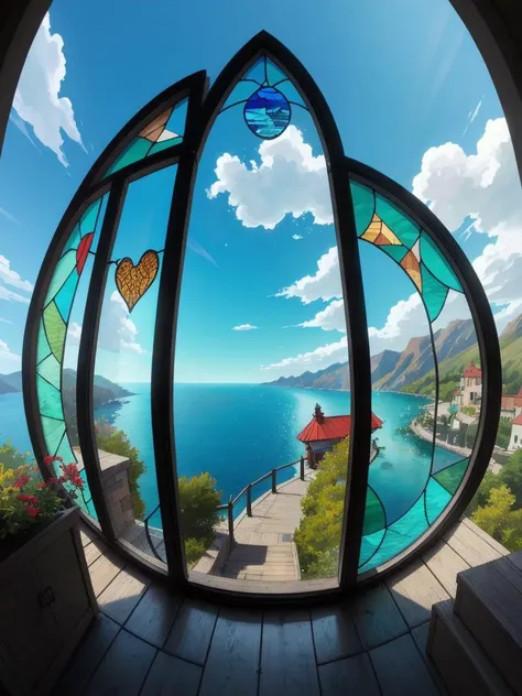 on the bubble,  canyon, stained glass window,gorge,waterfront promenade <lora:RingArt_Sora:1@0,.5@.4>