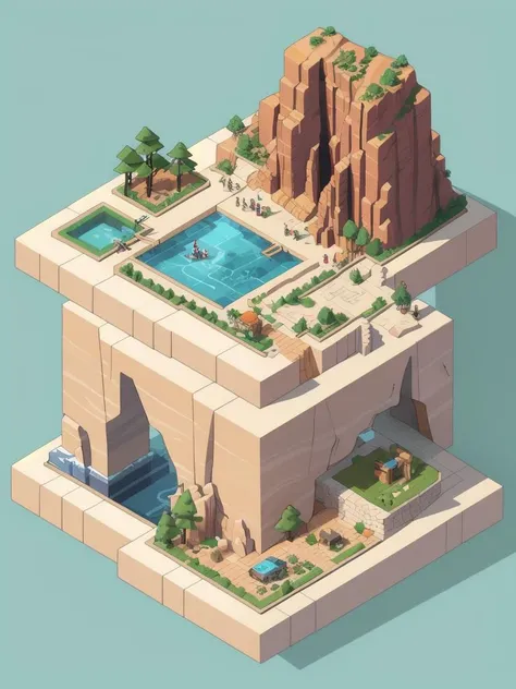 canyon in ((isometric style)) at midday