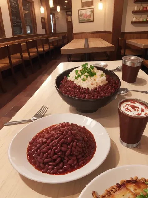 A Medium Shot, of a adzuki beans on the table of a cozy place to eat