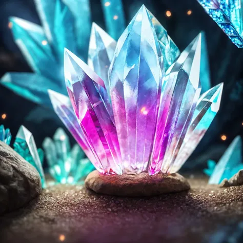 a close up of a crystal with a purple center surrounded by blue crystals